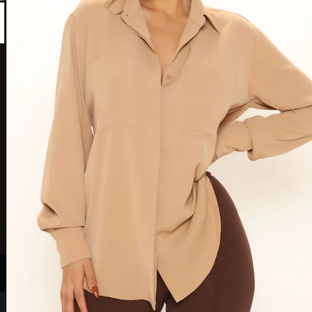 FASHION NOVA- CEO Of Slaying Button Down Top - Taupe